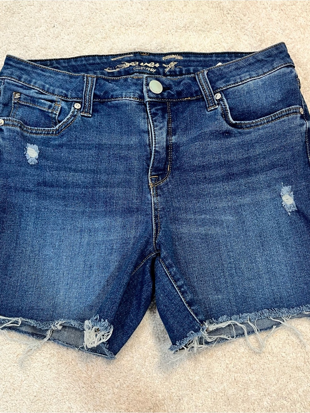 Seven7 Women's Mid Wash Distressed Denim Shorts